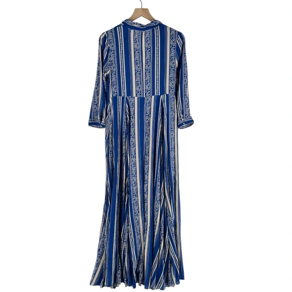 Free People After The Storm‎ Maxi Dress Button Front Paisley 3/4 Sleeve Boho